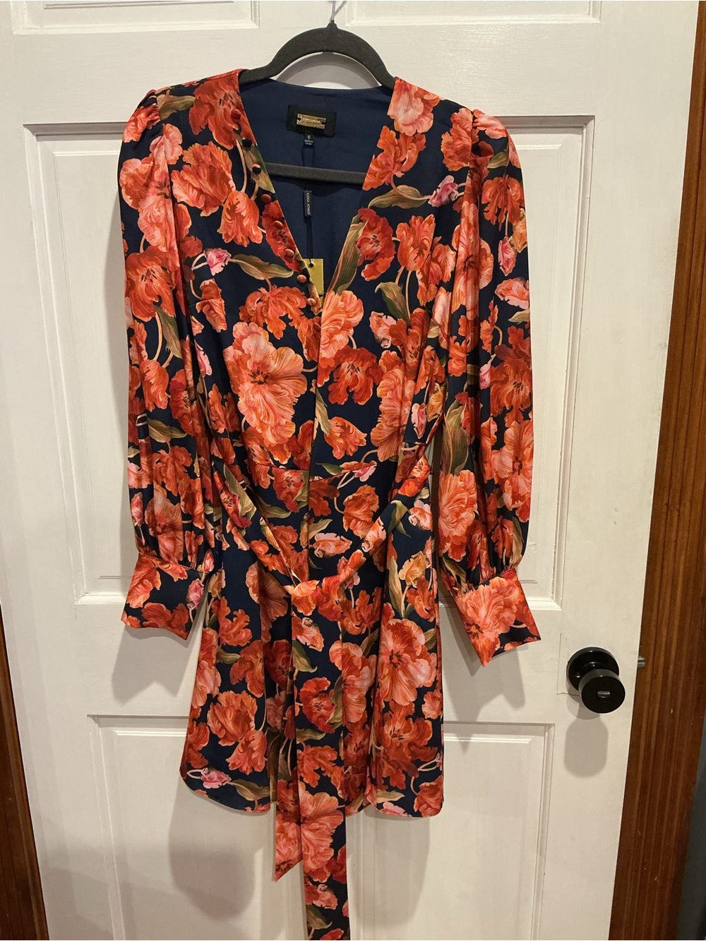 Alexia Admor Navy Wrap Dress with Coral Floral Print